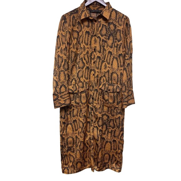 Zara Women's Snakeskin Print Long Sleeve Button Collared Midi Dress Size Large - Picture 1 of 11